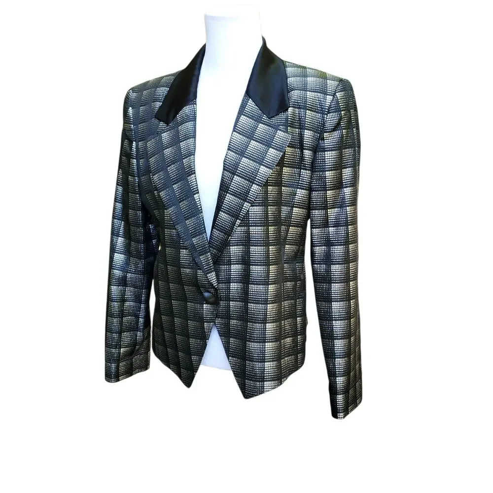 Christian Dior 80s 90s Blazer Jacket Power Money Cropped Disco Black Metallic 8